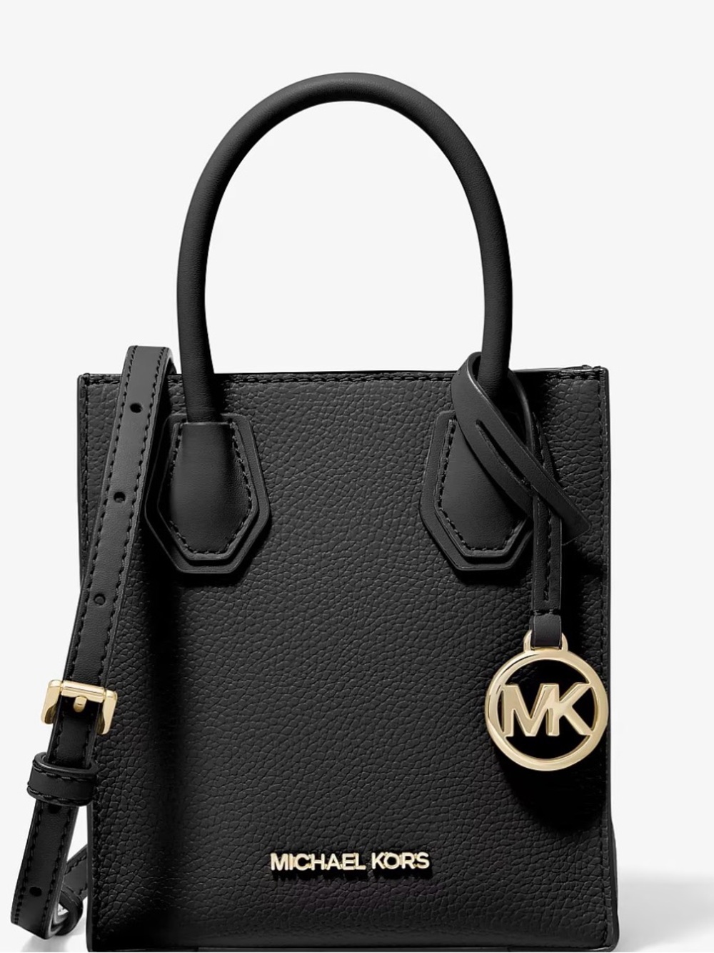 MICHAEL KORS Black Pebbled Leather Mini Satchel with Gold Hardware